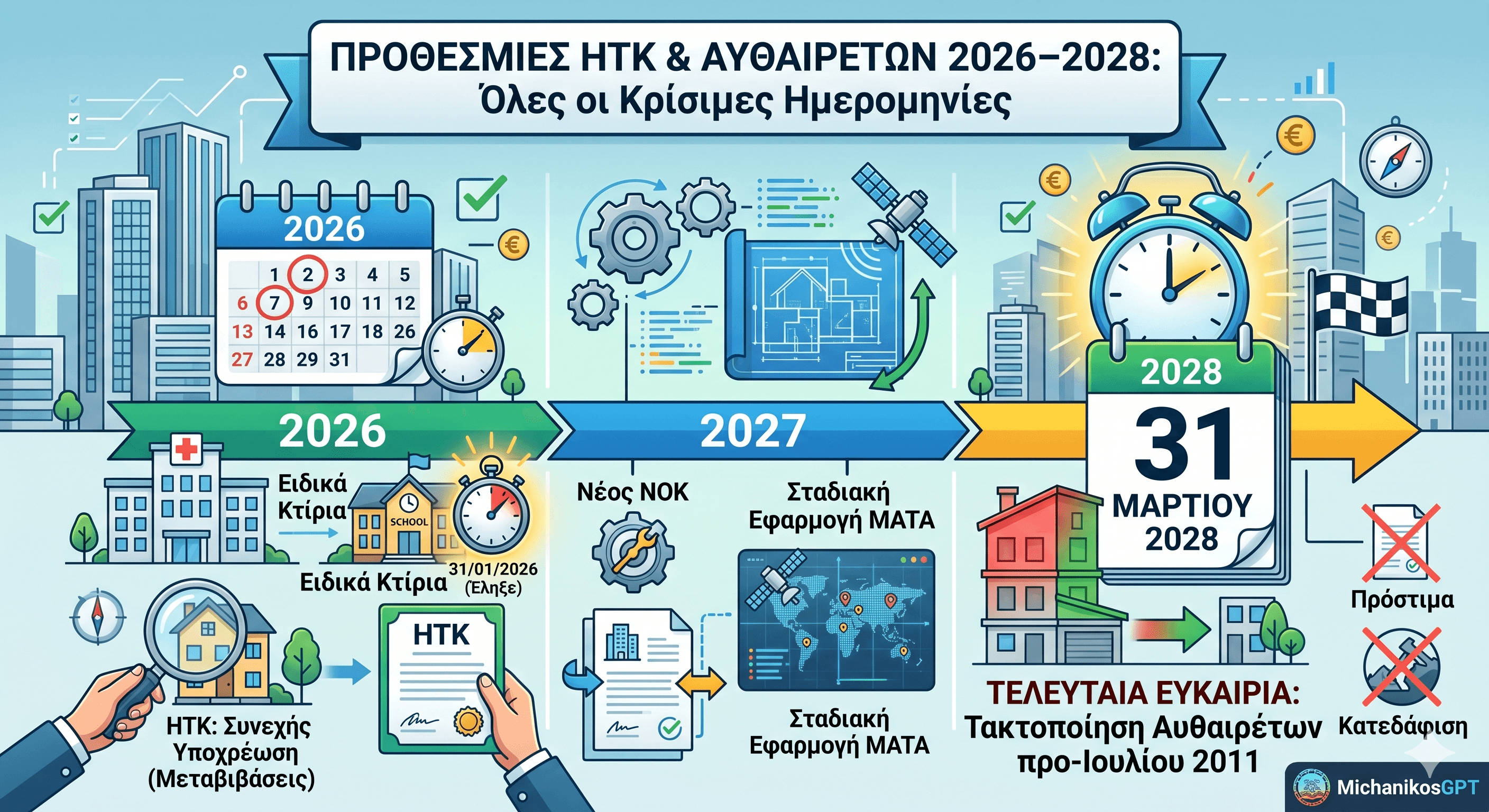 Προθεσμίες ΗΤΚ & Αυθαιρέτων 2026–2028: Όλες οι Κρίσιμες Ημερομηνίες